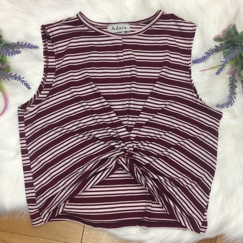 Adara Red & White Striped Twist Front Crop Top L